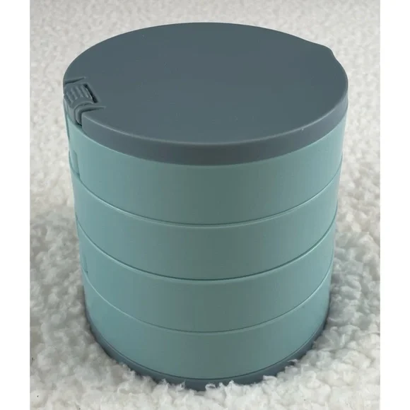 (NIB) Blue/Grey Round Four-Tiered Rotating Stacked Jewelry Organizer with Mirror - Picture 3 of 11